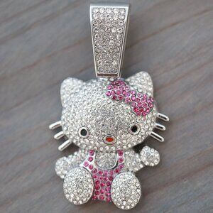 Hello Kitty Full Size Ice Style with Rhinestones Pendant Silver Plated